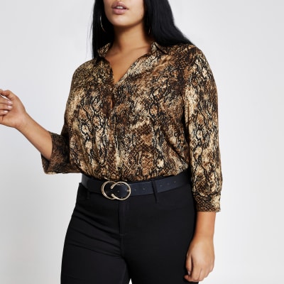 Plus brown printed shirt