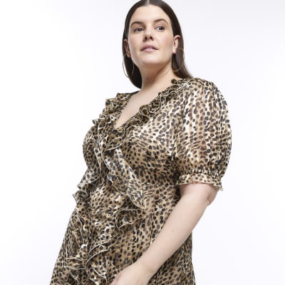 Plus brown ruffle maxi dress