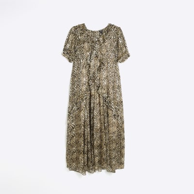 Plus brown ruffle maxi dress