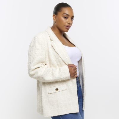 Plus cream boucle blazer River Island