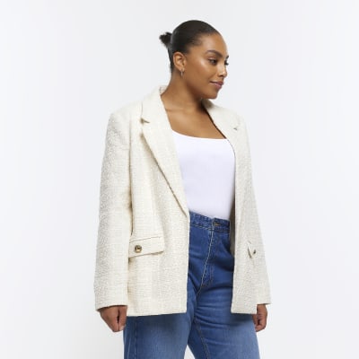Plus cream boucle blazer River Island