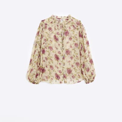 Plus cream chiffon floral blouse | River Island