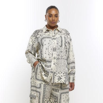 Plus cream paisley long sleeve shirt | River Island