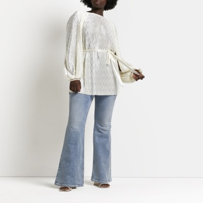Plus cream plisse blouse