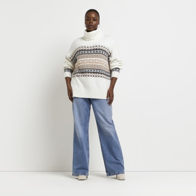 Plus cream print knit embellished jumper River Island