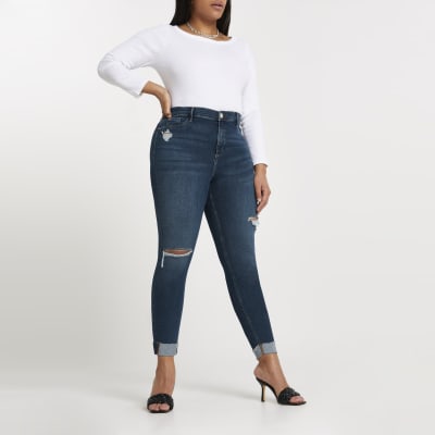 Plus Dark Blue Molly Ripped skinny Jean | River Island