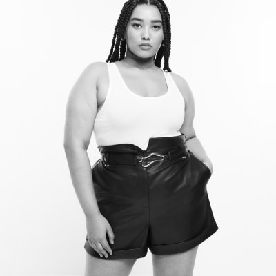 Plus faux leather paper bag shorts