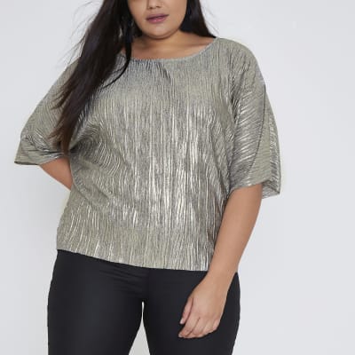 Plus gold metallic plisse loose fit top