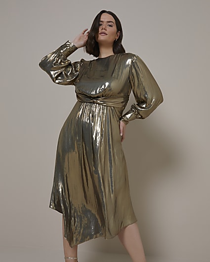 Plus Gold RI Studio Twist Front Midi Dress