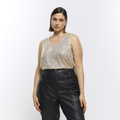 Jingle Belles by Kim Gravel Sequin Mesh Knit Back Tank Top 