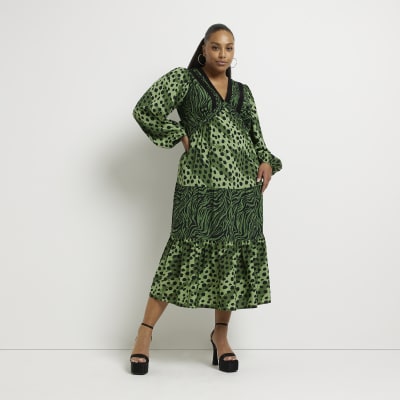 Plus green animal print midi dress | River Island