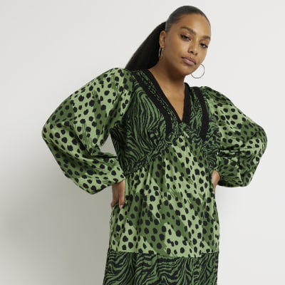 Dark green clearance animal print dress