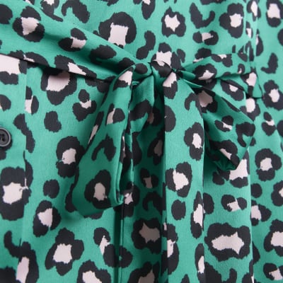 Plus green animal print midi shirt dress