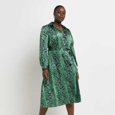 Green animal print outlet shirt dress