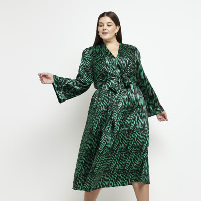 Plus green animal print swing midi dress | River Island