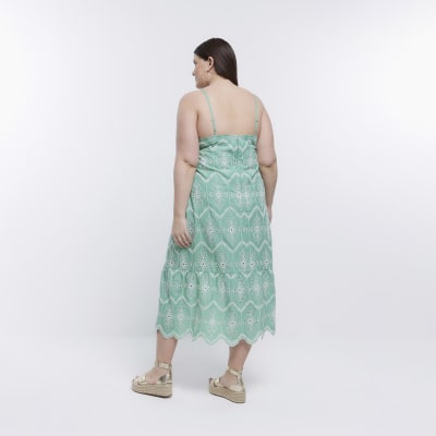 Plus green broderie shift midi dress