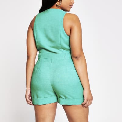 Plus green button front high rise shorts