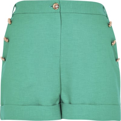 Plus green button front high rise shorts