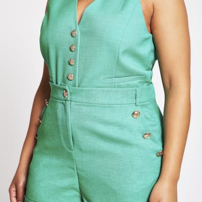 Plus green button front high rise shorts
