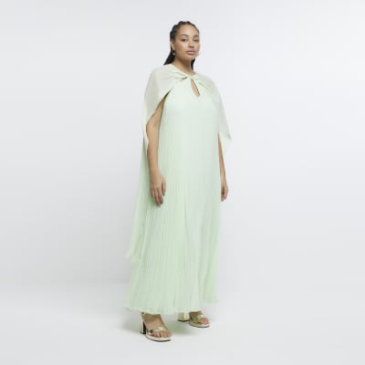 Green satin twist front shift maxi dress