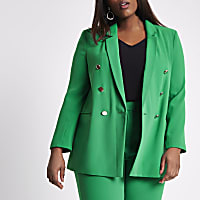 Plus green double breasted ruched blazer