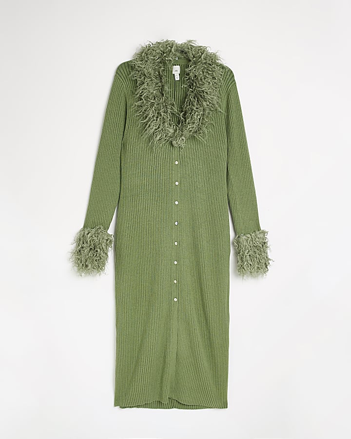 Plus green faux fur bodycon midi dress