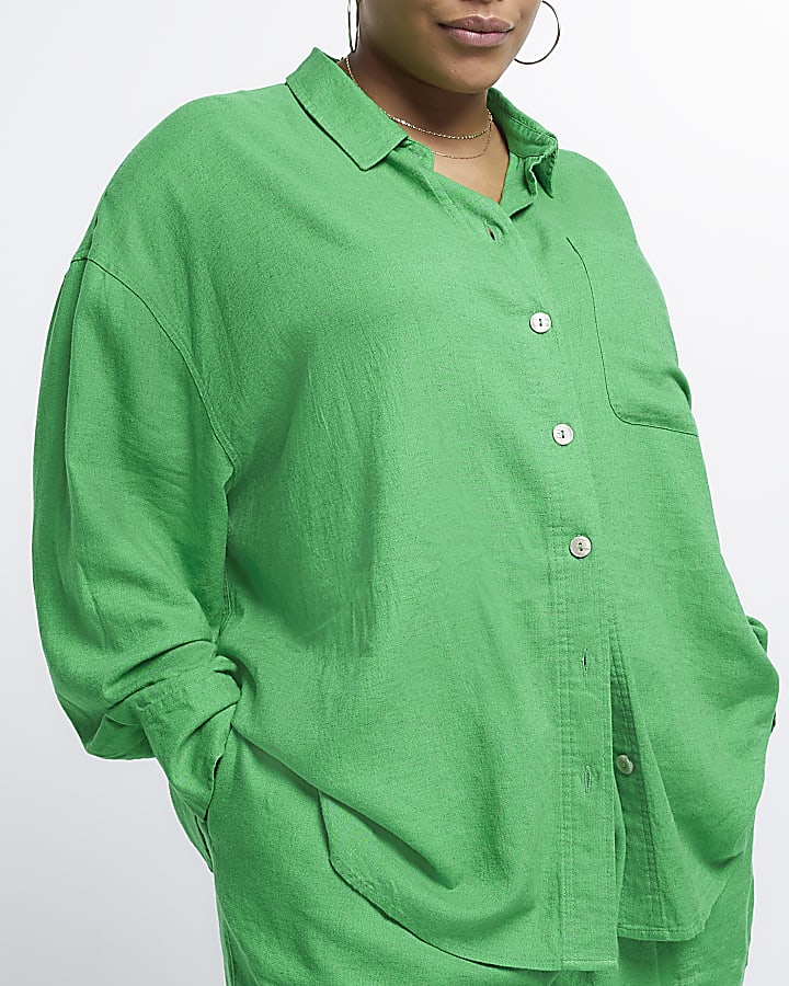 Plus green linen blend oversized shirt
