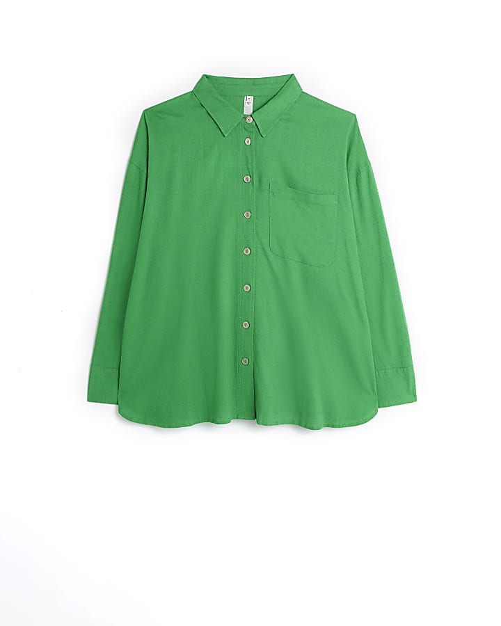 Plus green linen blend oversized shirt