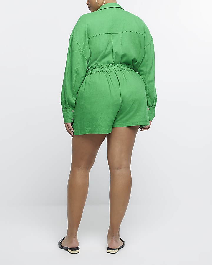 Plus green linen blend shorts
