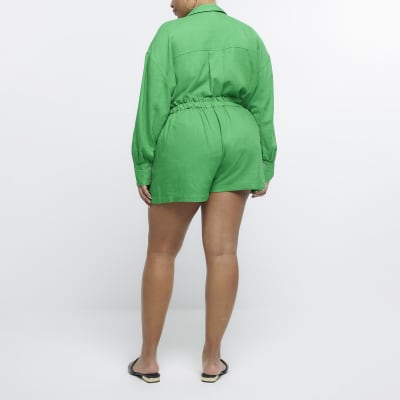 Plus green linen shorts