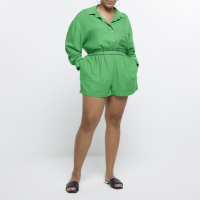 Plus green linen shorts