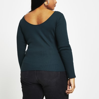 Plus Green long sleeve fitted top