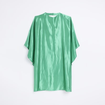Plus Green Satin Batwing Smock Midi dress