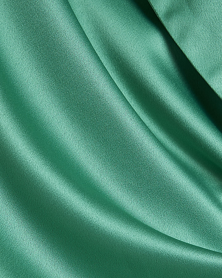 Plus green satin long sleeve wrap mini dress