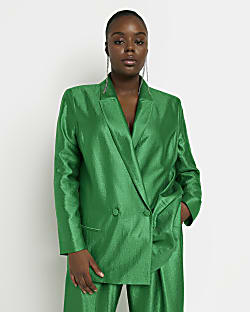 Plus green satin oversized blazer
