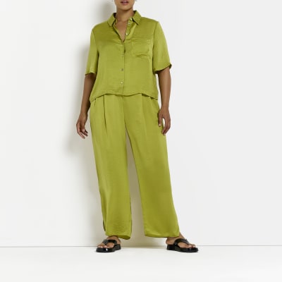 Plus green satin shirt