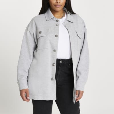 Plus grey button up long sleeve shacket