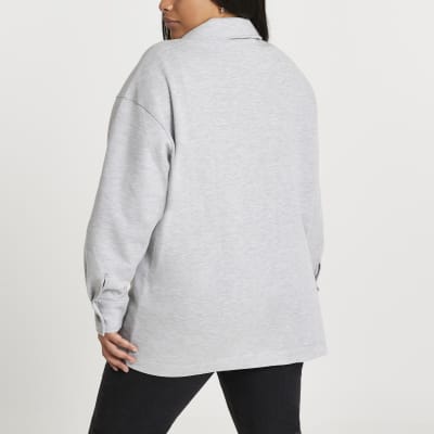 Plus grey button up long sleeve shacket