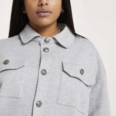 Plus grey button up long sleeve shacket