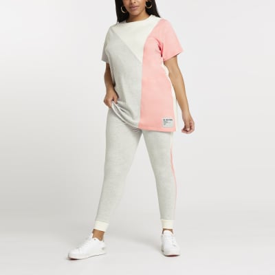Plus grey diagonal colour block jumbo t-shirt