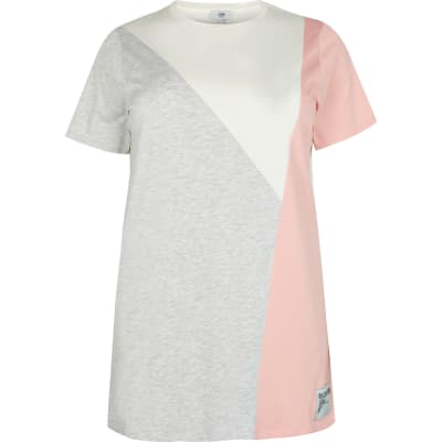 Plus grey diagonal colour block jumbo t-shirt