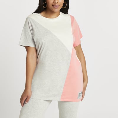 Plus grey diagonal colour block jumbo t-shirt