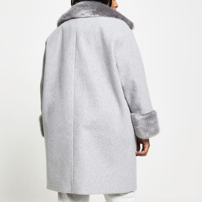 Plus grey faux fur collar hem coat