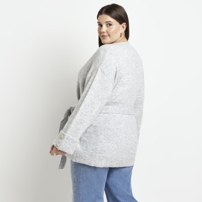 Plus grey knit belted jumper