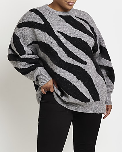 Plus grey oversized animal print jumper
