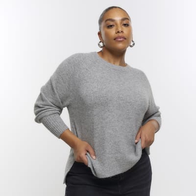 Plus grey oversized long sleeve jumper | River Island