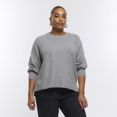 Plus grey oversized long sleeve jumper | River Island