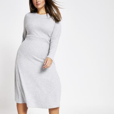 ribbed side split midi dress