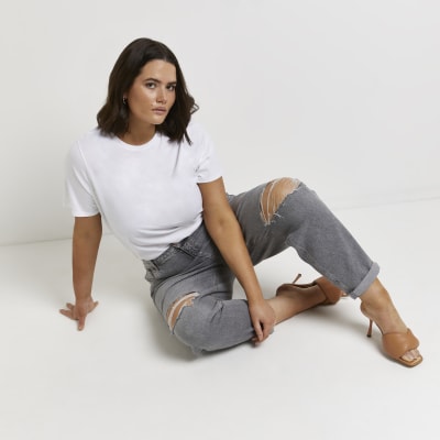 PLT Grey Ripped Mom Jeans