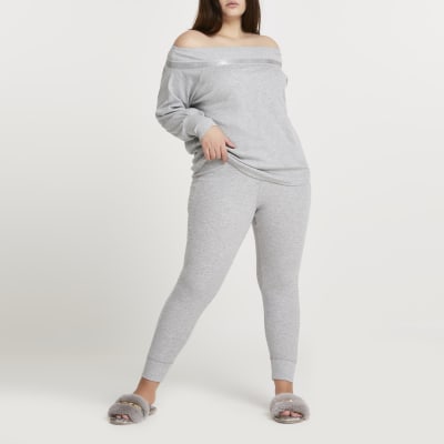 Plus grey seam detail ribbed leggings